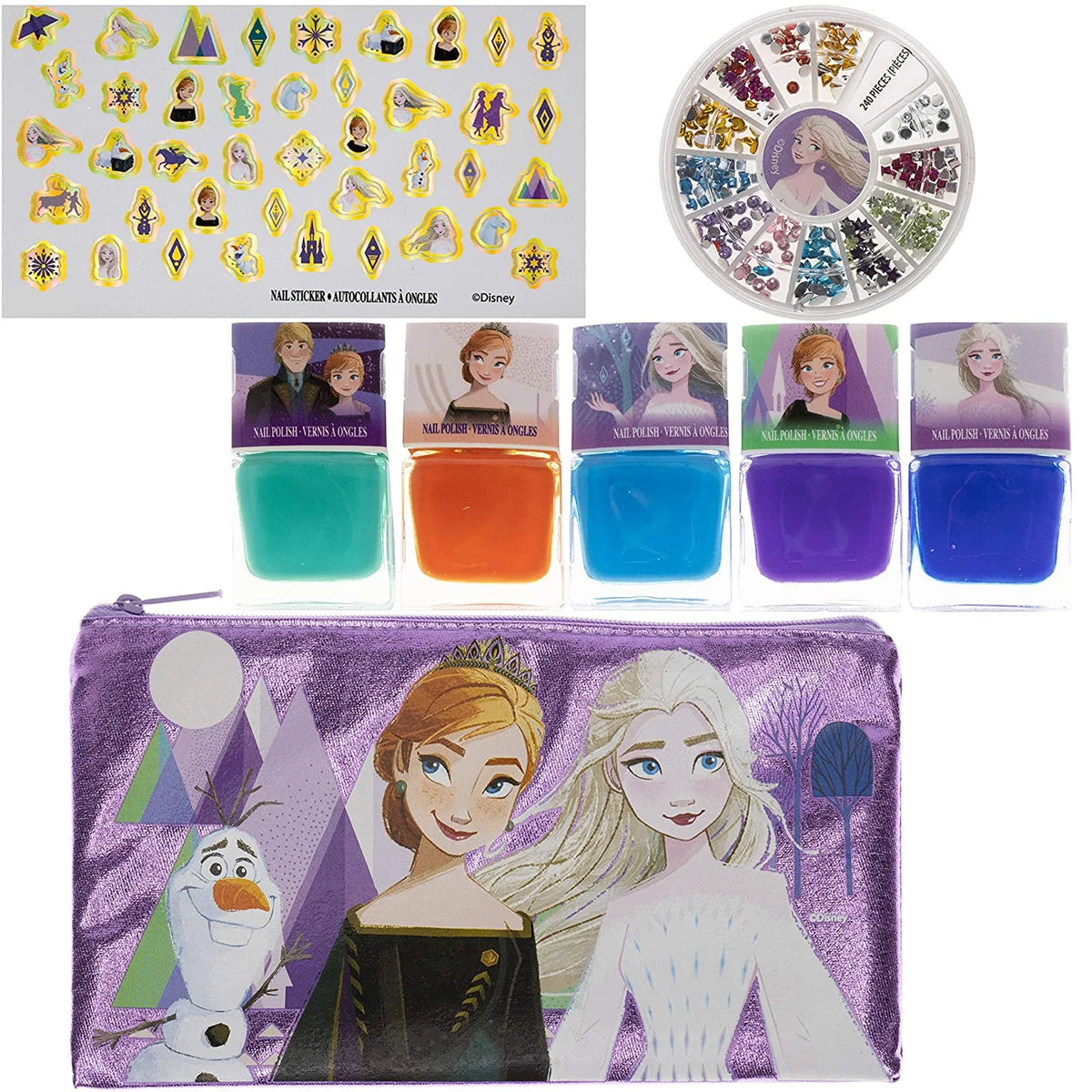 Peel-Off Nail Polish Activity Set with 5 Nail Polish Colors, 240 Nail Gems, and Bag D30173