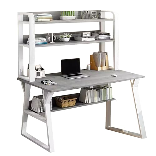White 39 inch Wooden Computer Desk with Hutch and Bookshelf F37895