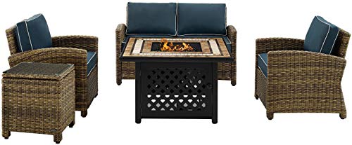 5-Piece Wicker Outdoor Loveseat Patio Furniture Set with Fire Pit Table R90369