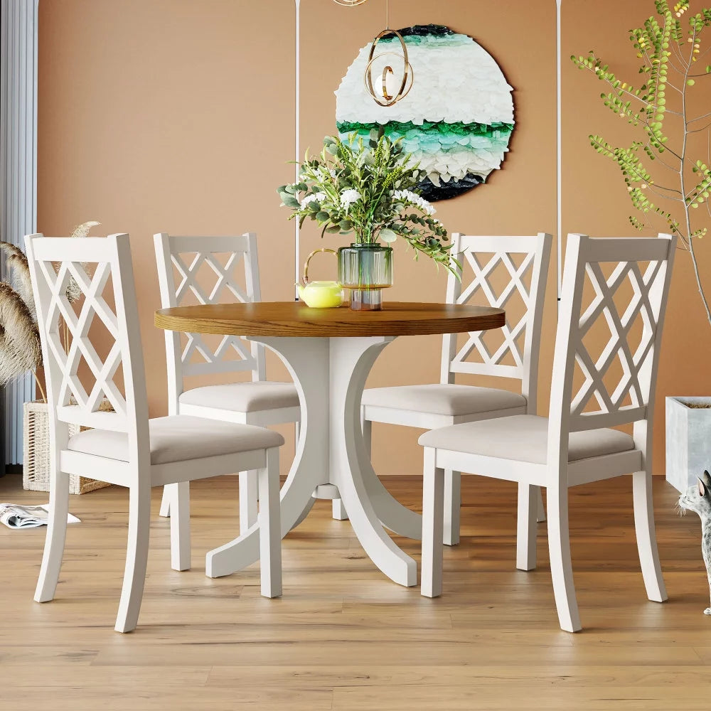 Solid Wood 5-Piece Round Dining Table and Chairs Set R923614