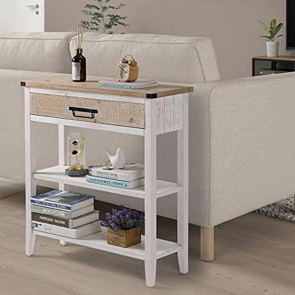Farmhouse Console Table with Drawer 3-Tier Rustic Entryway Table R164