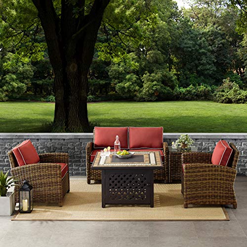 5-Piece Wicker Outdoor Loveseat Patio Furniture Set with Fire Pit Table R90369