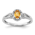 925 Sterling Silver Oval-Cut Citrine and Diamond Engagement Ring Size 10 P543156