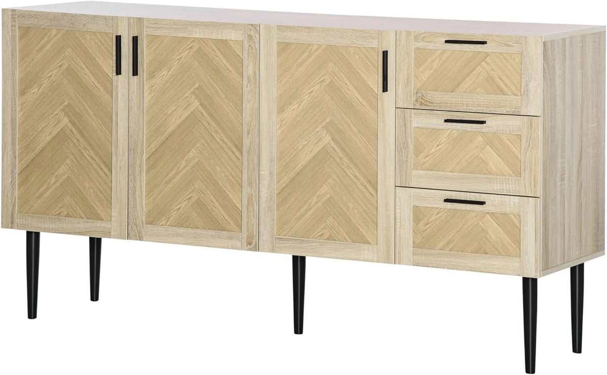 Oak Coffee Bar Cabinet with Drawers and Adjustable Shelves E64486