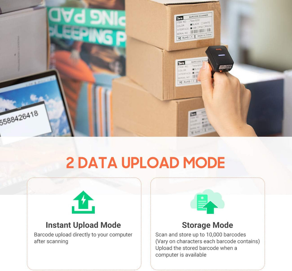 Wireless Ring Barcode Scanner with Bluetooth U720052