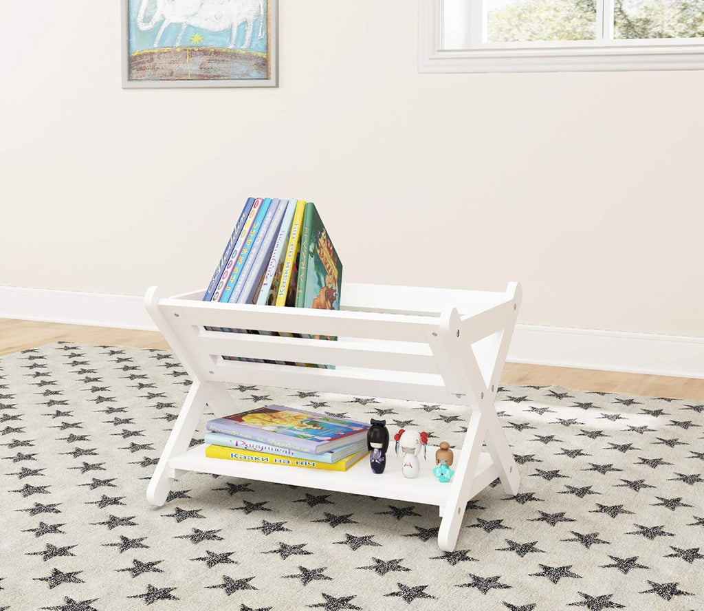 Kids Book Caddy with Shelf, White O75581