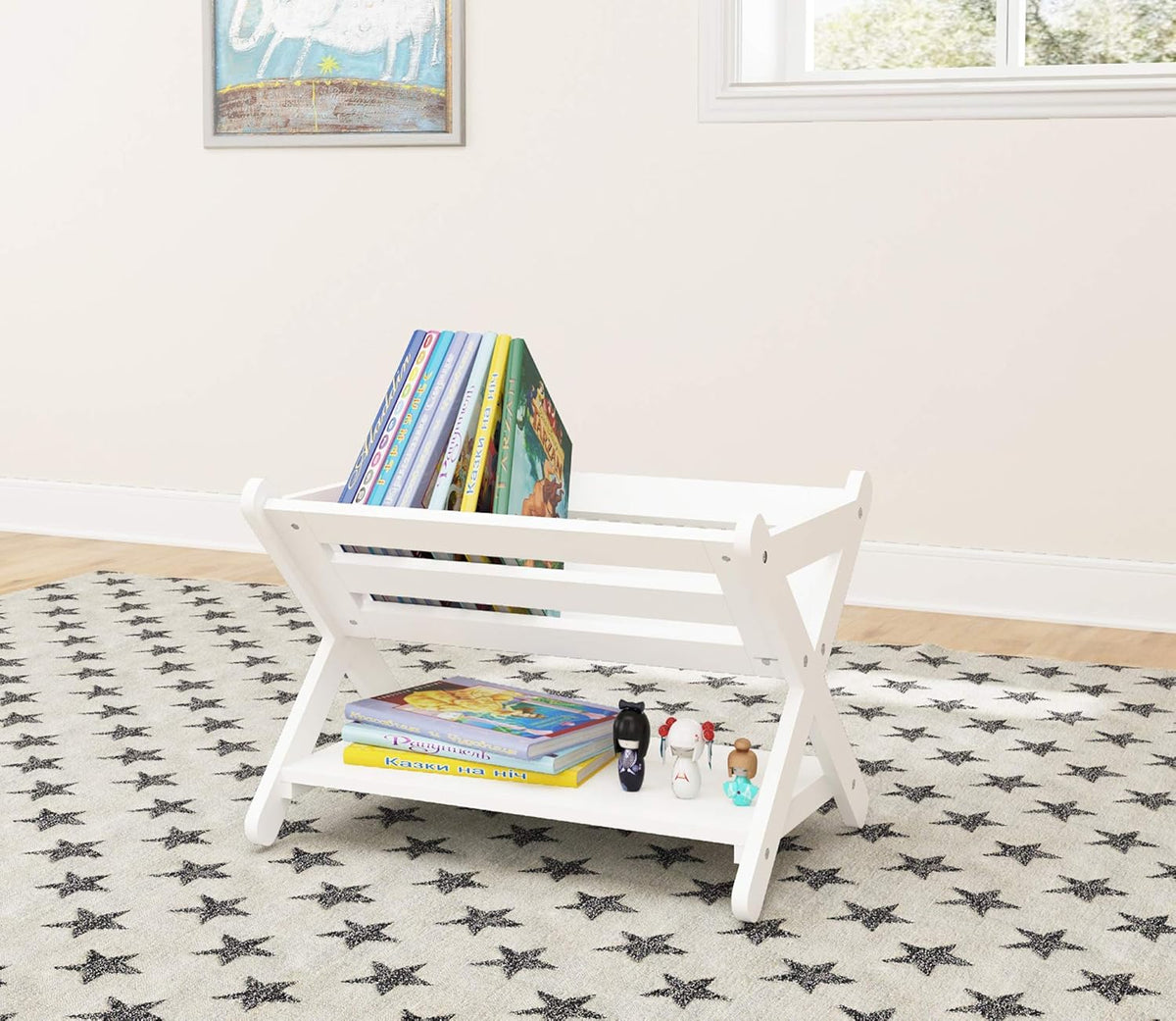 Kids Book Caddy with Shelf, White O75581