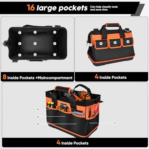 16 Inch Heavy Duty Tool Bag Organizer with Adjustable Strap N508