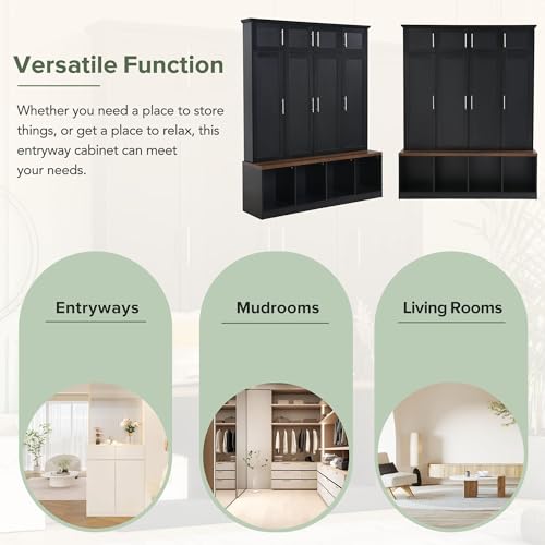 White 4-in-1 Hall Tree Coat Rack with 4 Shelves and 8 Cabinets X685