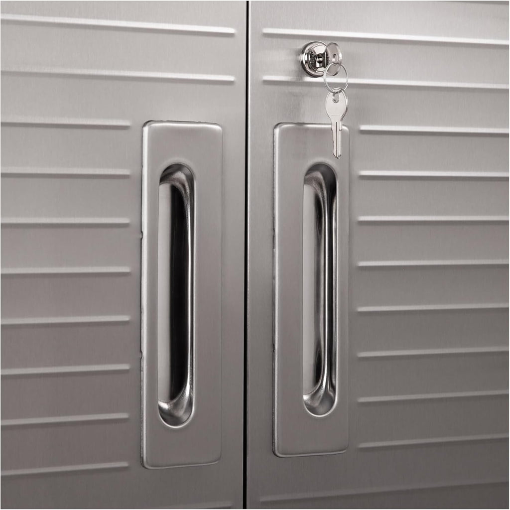 2-Piece Heavy Duty Solid Steel 2-Door Lockable Wall Storage Cabinet Set, 36" W x 18" D x 90.5" H, White R165