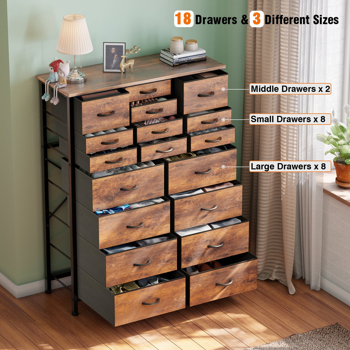 Brown 18 Drawer Wood Dresser E231