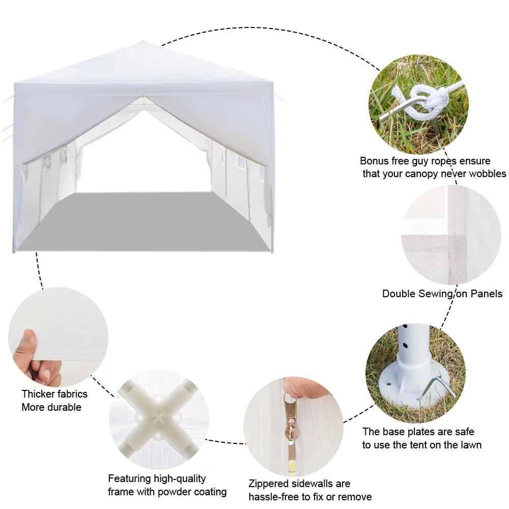 10'x30' White Outdoor Canopy Tent with 8 Side Walls G3612