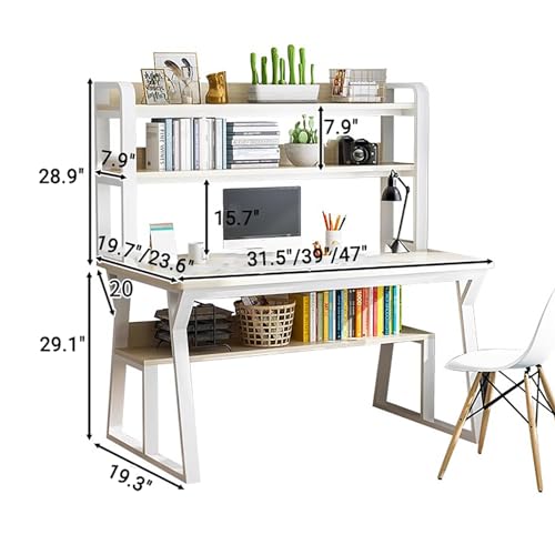 White 39 inch Wooden Computer Desk with Hutch and Bookshelf F37895