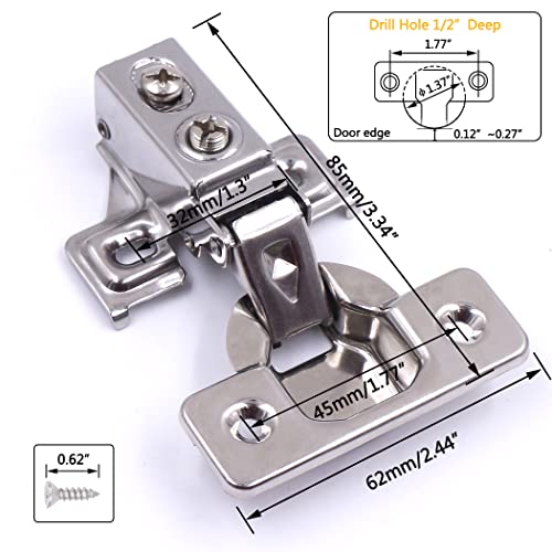 60 Pack Soft Close Stainless Steel Cabinet Door Hinges for 1/2" Partial Overlay A617697