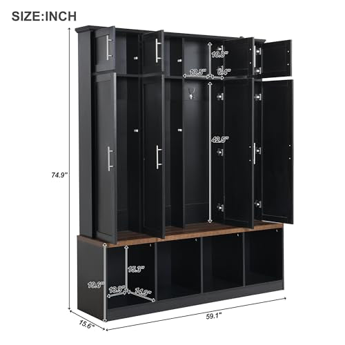 White 4-in-1 Hall Tree Coat Rack with 4 Shelves and 8 Cabinets X685