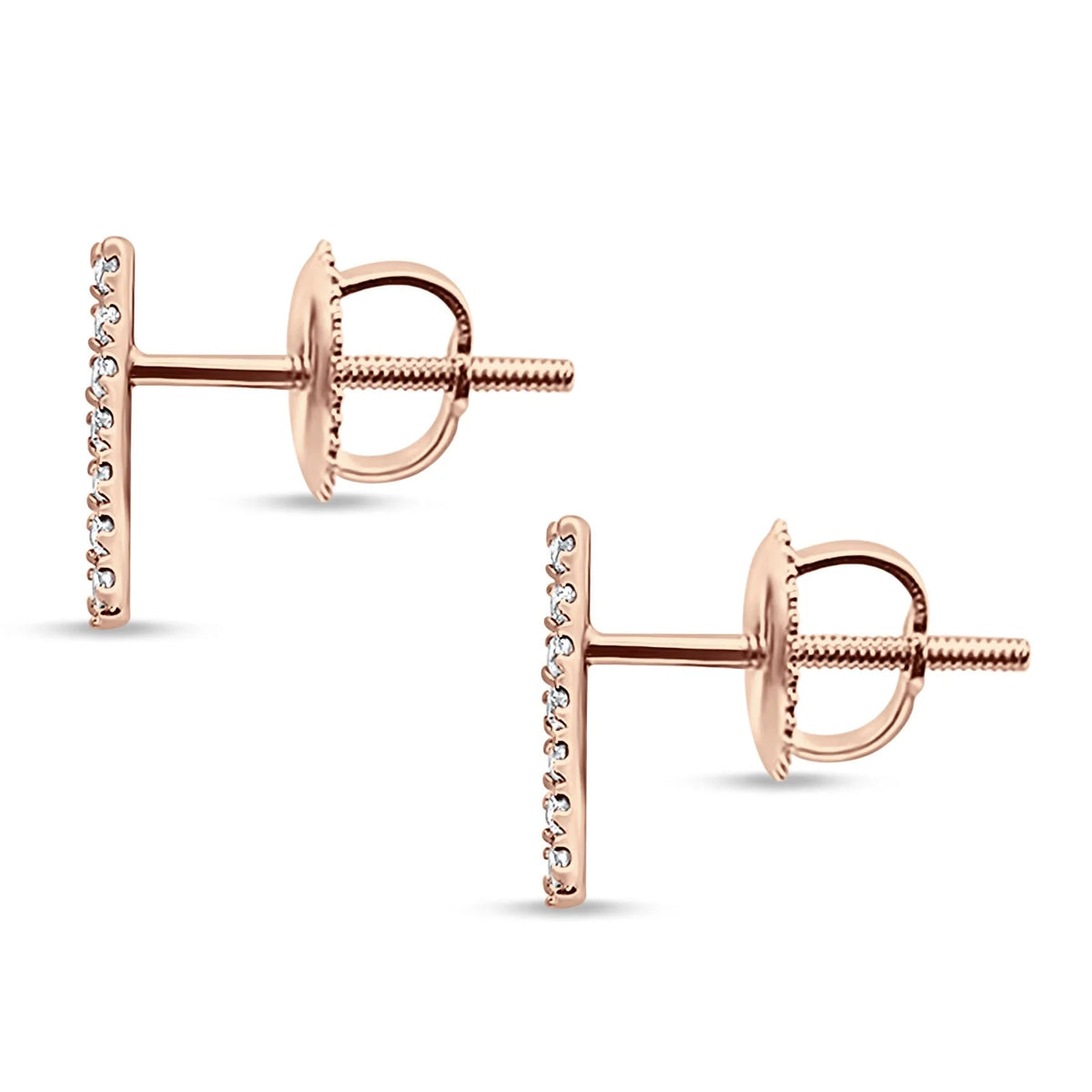 14K Rose Gold Diamond Stud Earrings With Screw Back Closure I10328