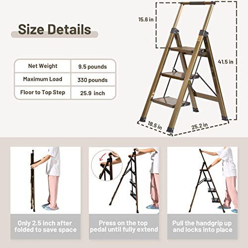 5 Step Aluminum Folding Ladder with Anti-Slip Wide Pedal K378327