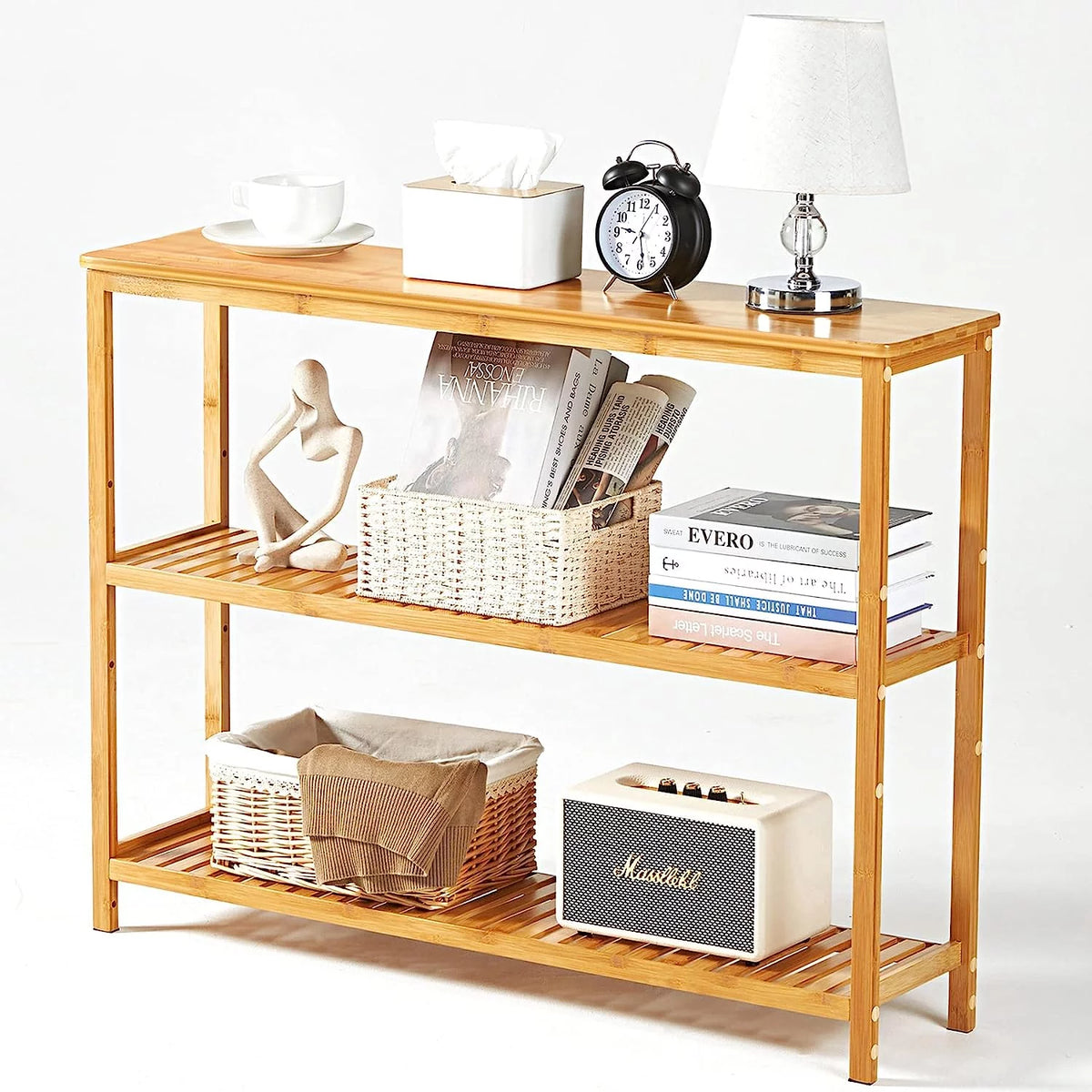 3 Tier Bamboo Console Table with Shoe Storage C944827