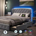 Light Grey Upholstered Full Size Platform Bed Frame with Headboard and 4 Storage Drawers S3682