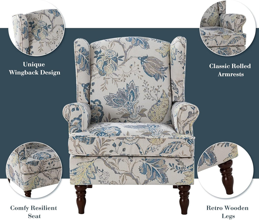 Wingback Accent Chairs Set Of 2 With Wood Legs Fabric Upholstered W43233