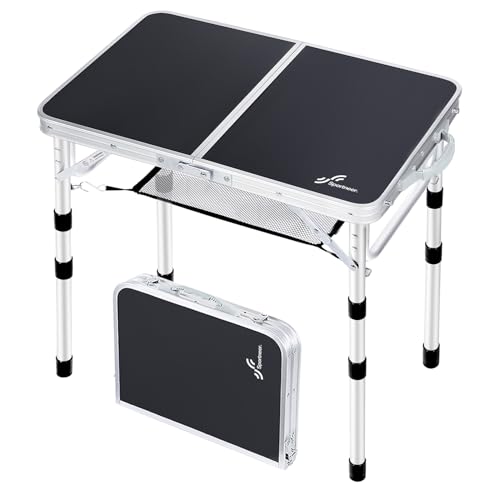 Adjustable Height Small Folding Camping Table with Mesh Layer E92111