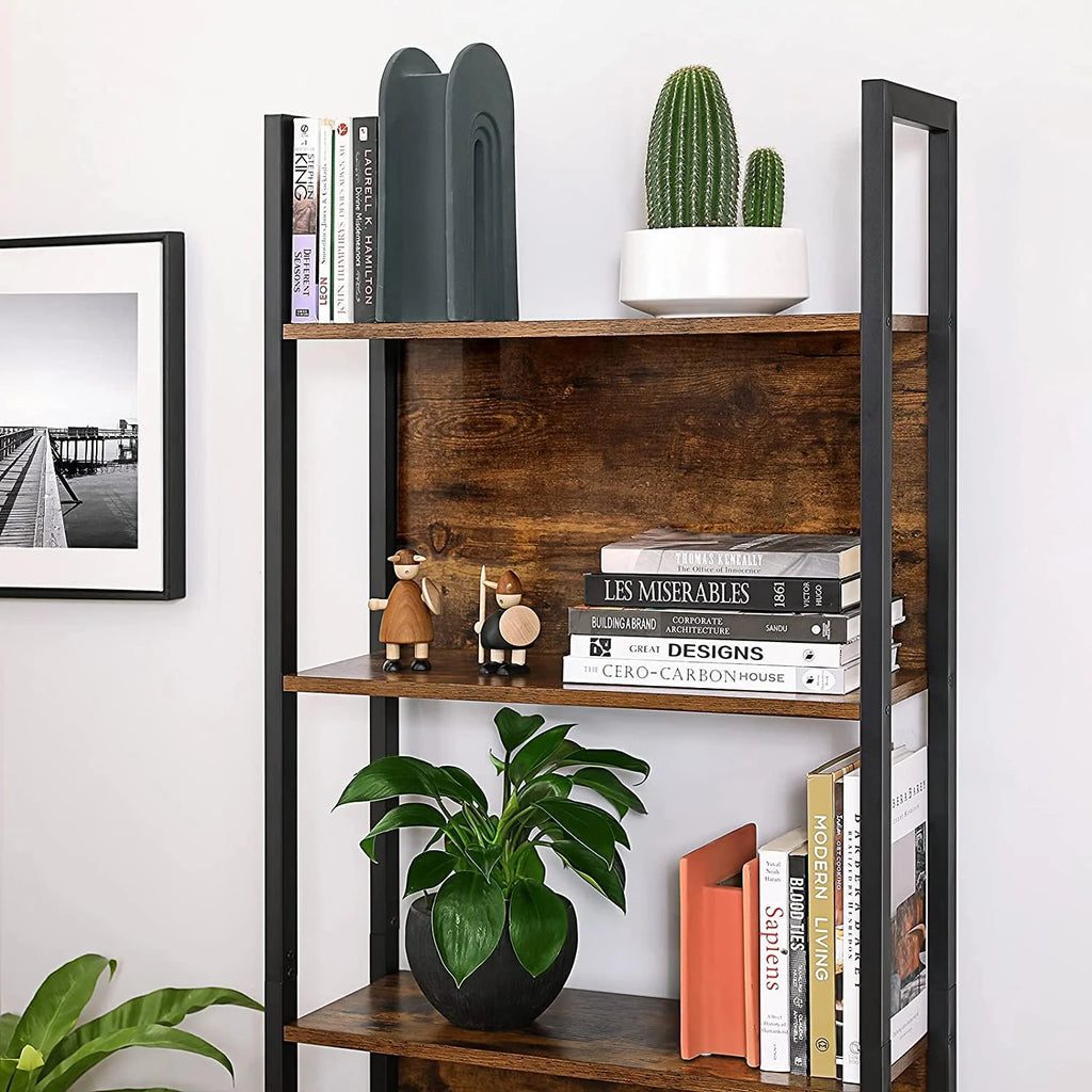 5 Shelf Rustic Brown and Black Bookshelf G337