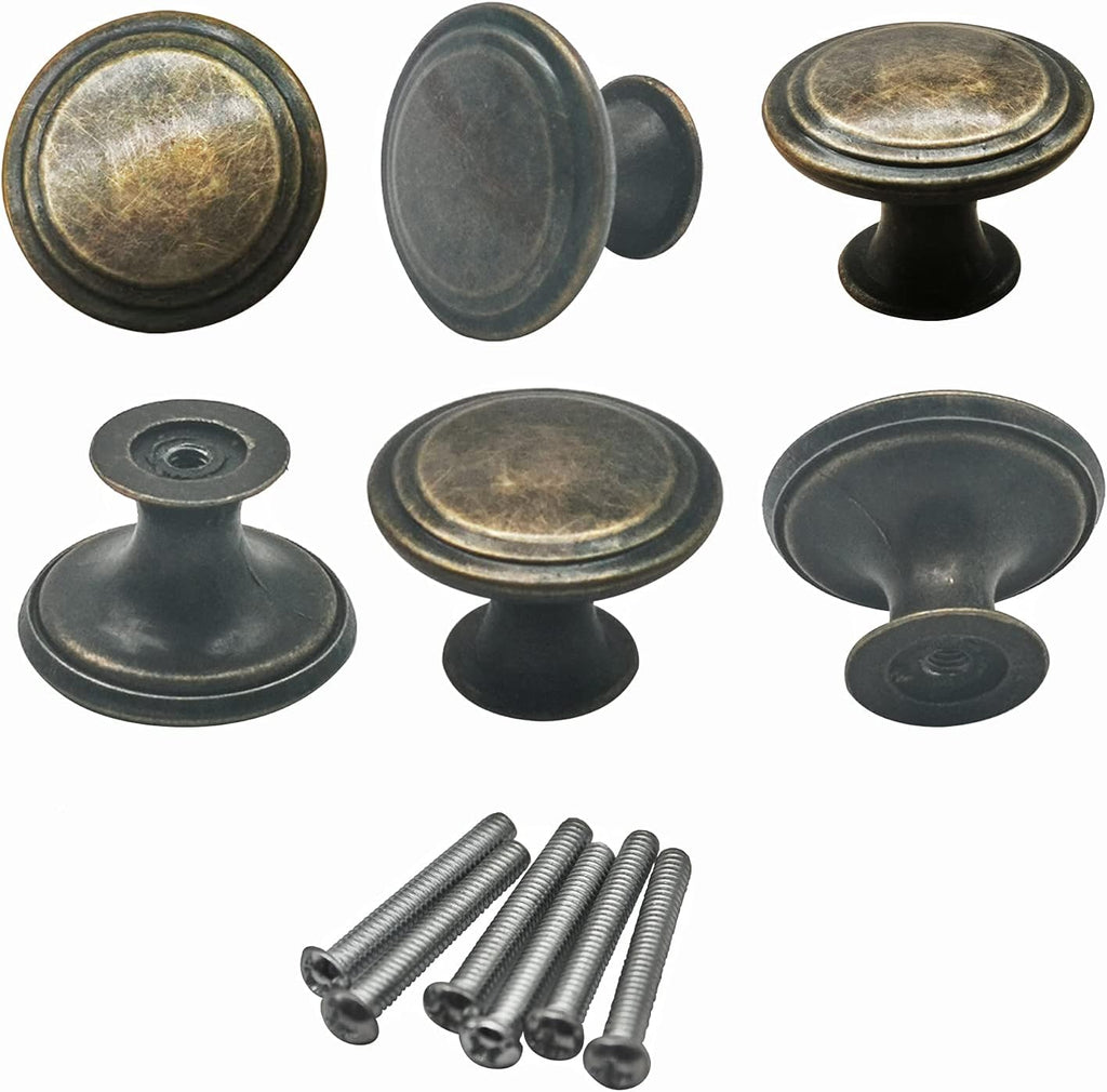 Antique Brass 6 Pack 1.18 inch Cabinet Knobs and Pulls R5102