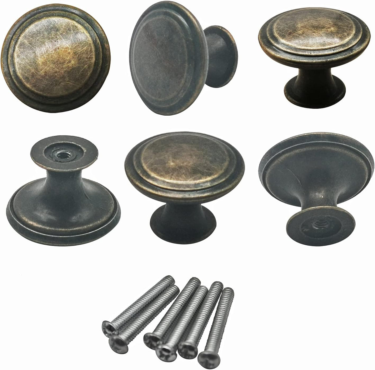 Antique Brass 6 Pack 1.18 inch Cabinet Knobs and Pulls R5102