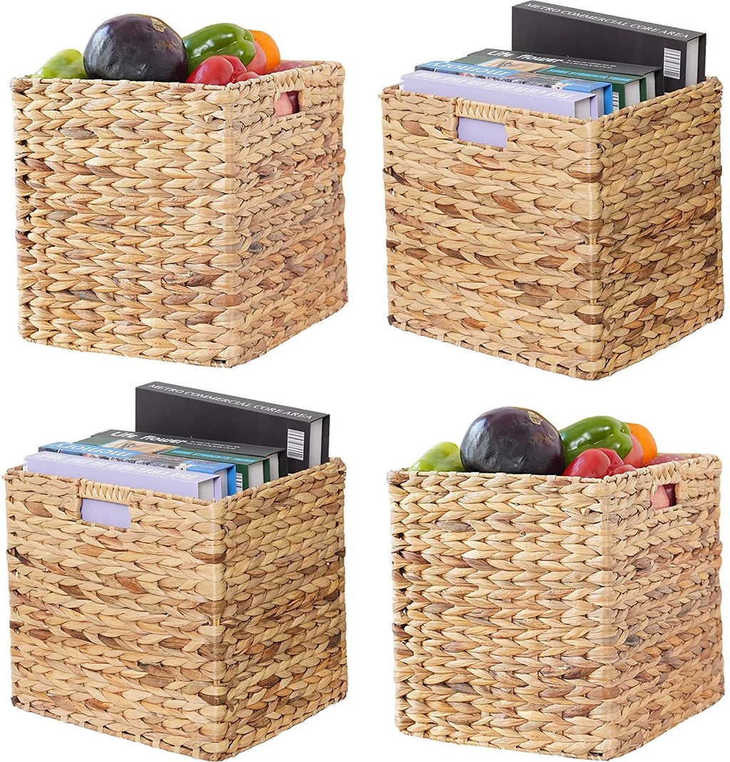 12x12x12 4 Pack Water Hyacinth Wicker Cube Storage Baskets M5571