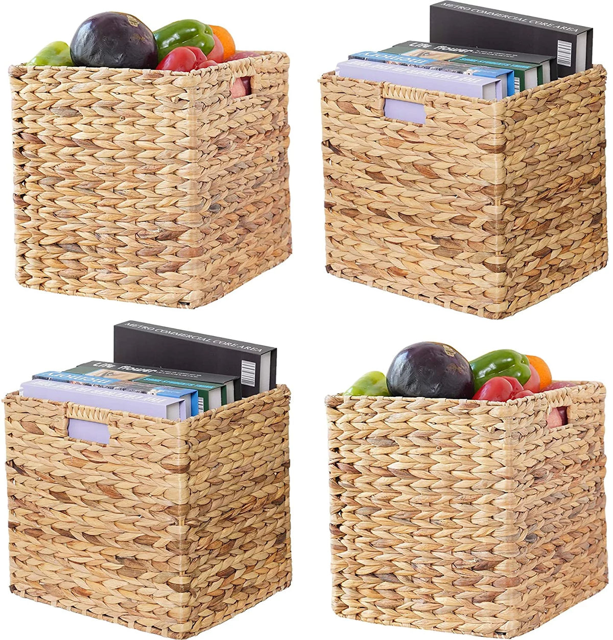 12x12x12 4 Pack Water Hyacinth Wicker Cube Storage Baskets M5571