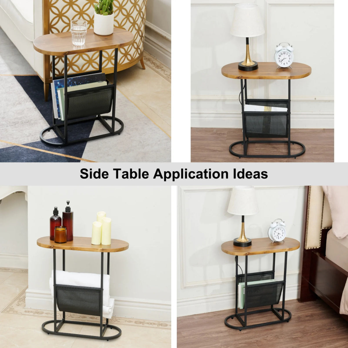 Wood Oval Side Table Set of 2 with Magazine Rack T975450