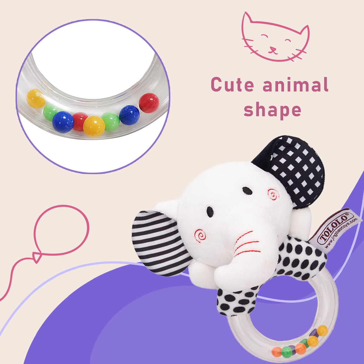 Baby Soft Rattles Teether Plush Rings for Infants I69825