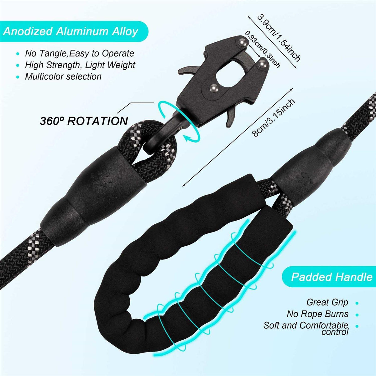 Heavy Duty Reflective Nylon Dog Leash with Locking Clip G651