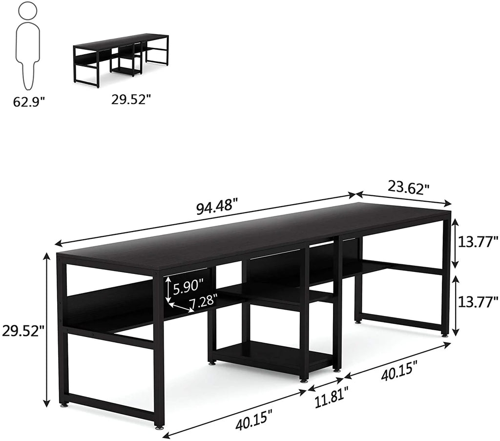 78.7" Double Desk with Shelf K29612