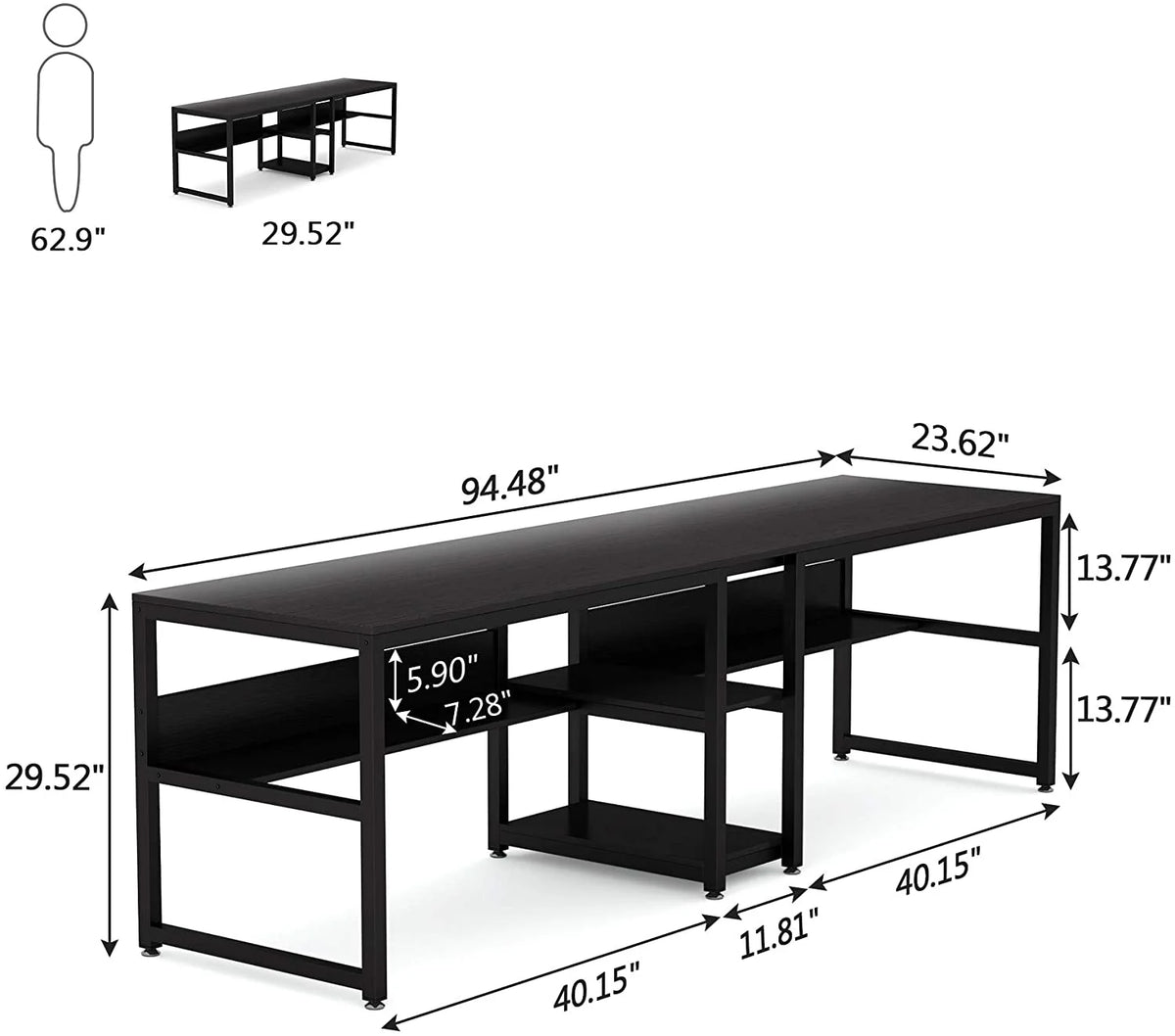 78.7" Double Desk with Shelf K29612