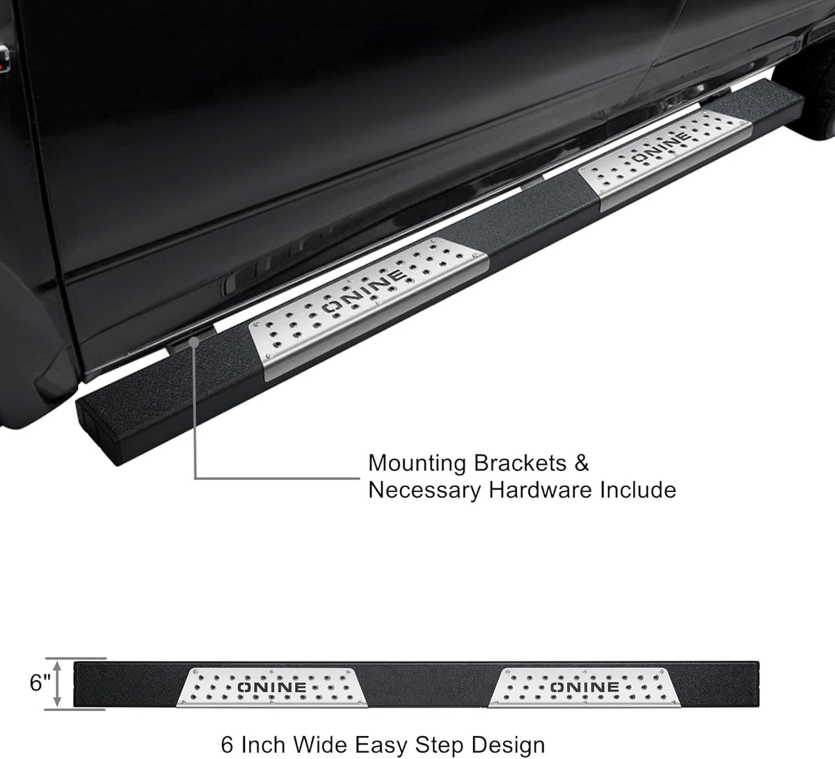 6" Running Boards Side Step Nerf Bar Texture Black T6655