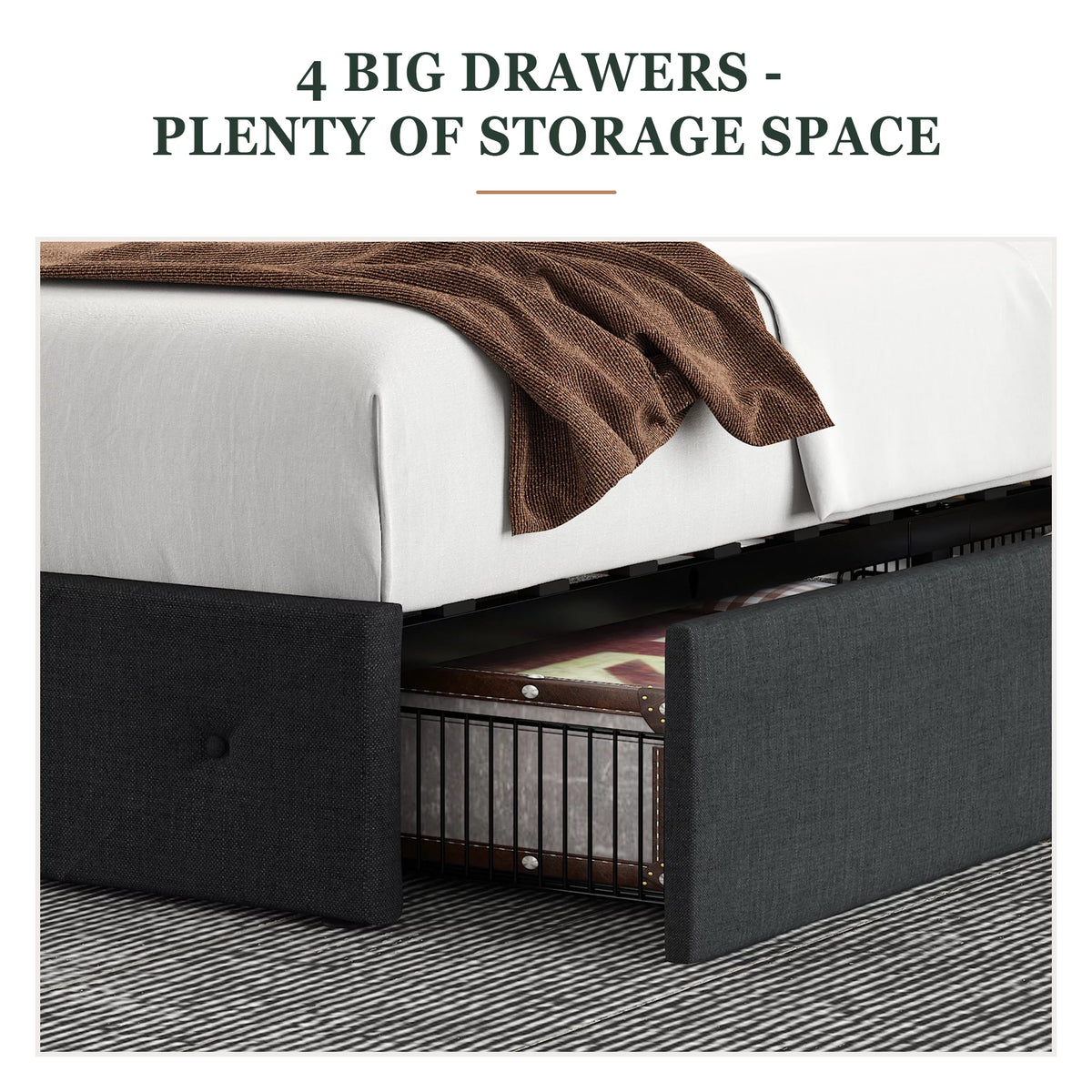 King Size Platform Bed Frame with Headboard and 4 Drawers A4224