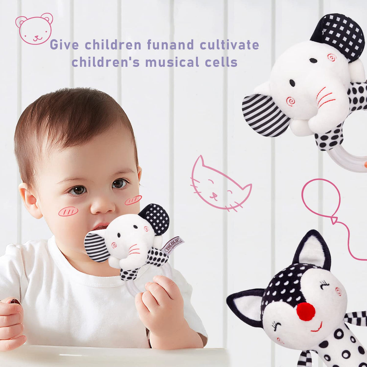 Baby Soft Rattles Teether Plush Rings for Infants I69825