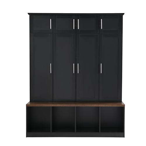White 4-in-1 Hall Tree Coat Rack with 4 Shelves and 8 Cabinets X685