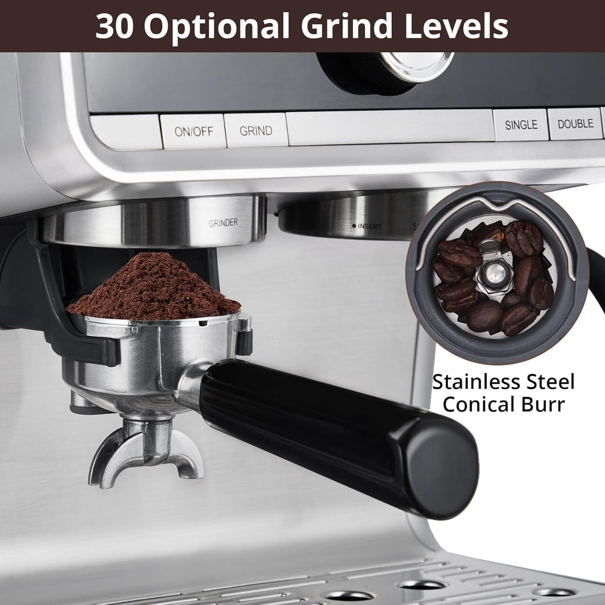 Stainless Steel Espresso Maker 20 Bar Pressure 2.8L Water Tank V41824