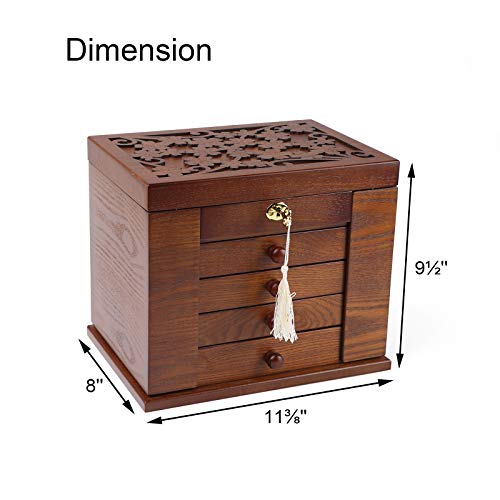 Solid Wood Jewelry Box with Combo Lock and Mirror (Cherry) N673