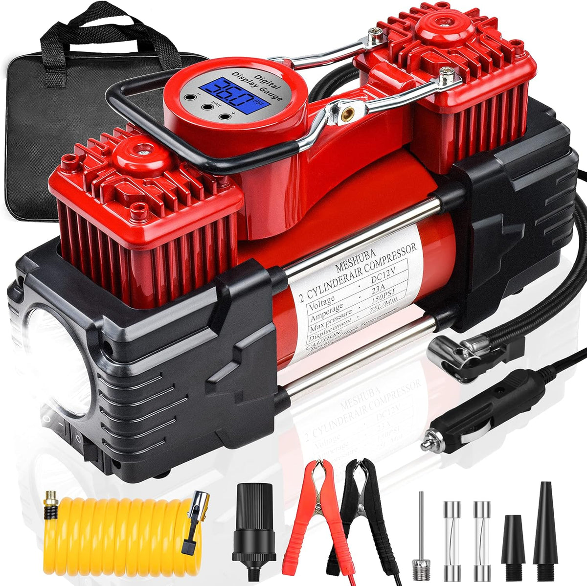 Portable Heavy Duty Double Cylinder Air Compressor Tire Inflator with Digital Gauge O15686