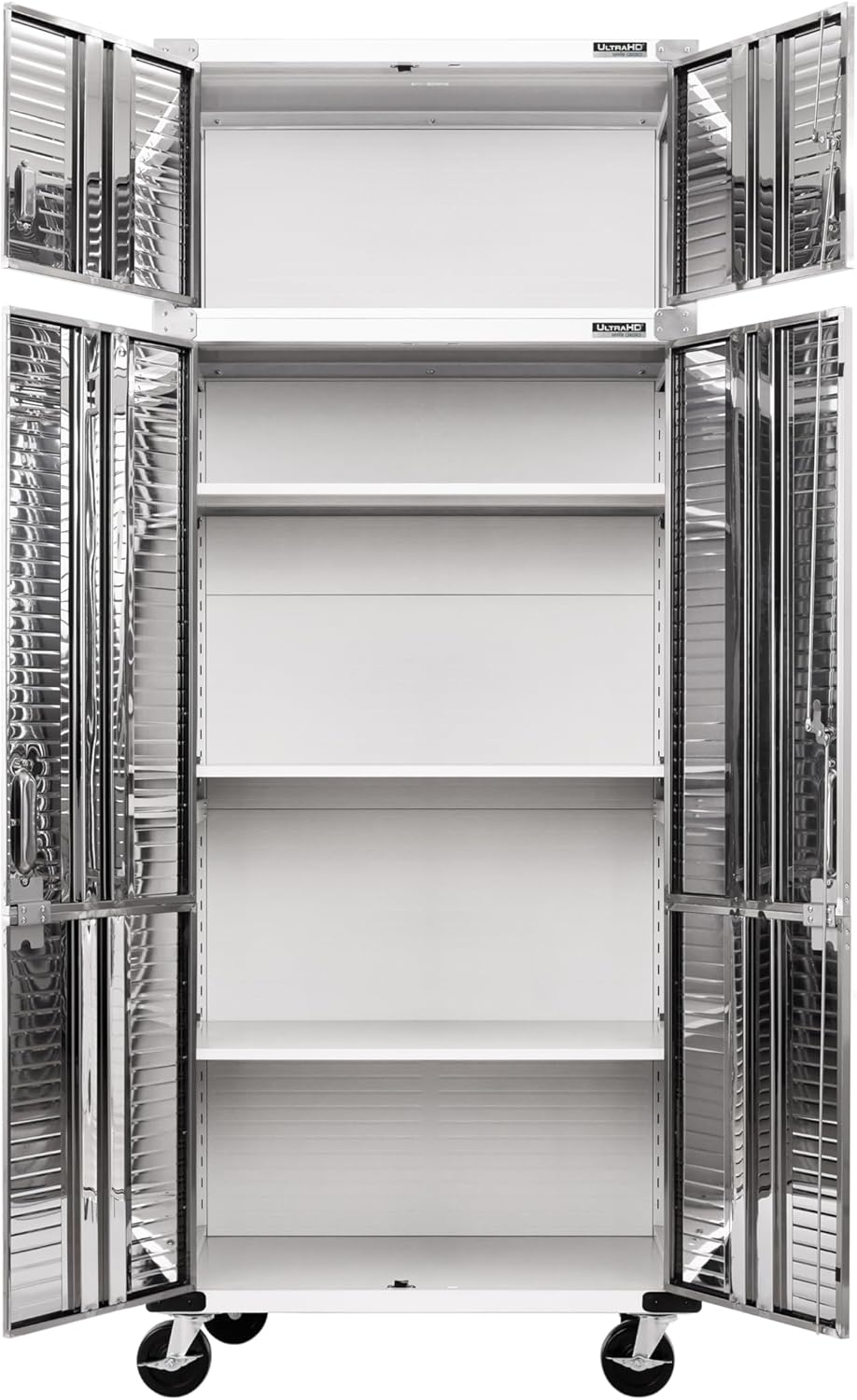 2-Piece Heavy Duty Solid Steel 2-Door Lockable Wall Storage Cabinet Set, 36" W x 18" D x 90.5" H, White R165