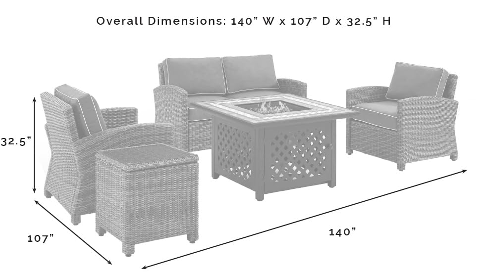 5-Piece Wicker Outdoor Loveseat Patio Furniture Set with Fire Pit Table R90369
