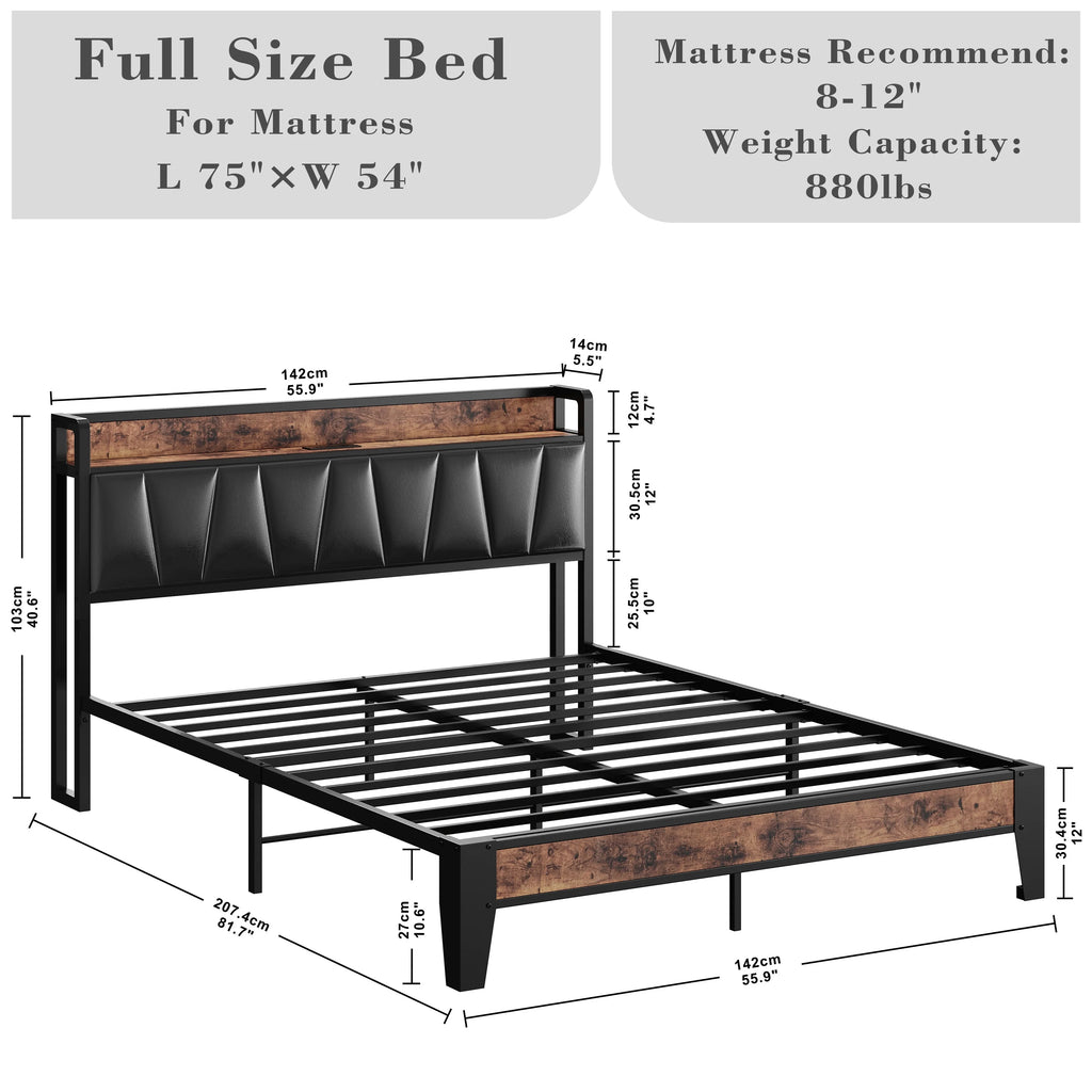 King Metal Bed Frame with Black Storage Headboard V618881