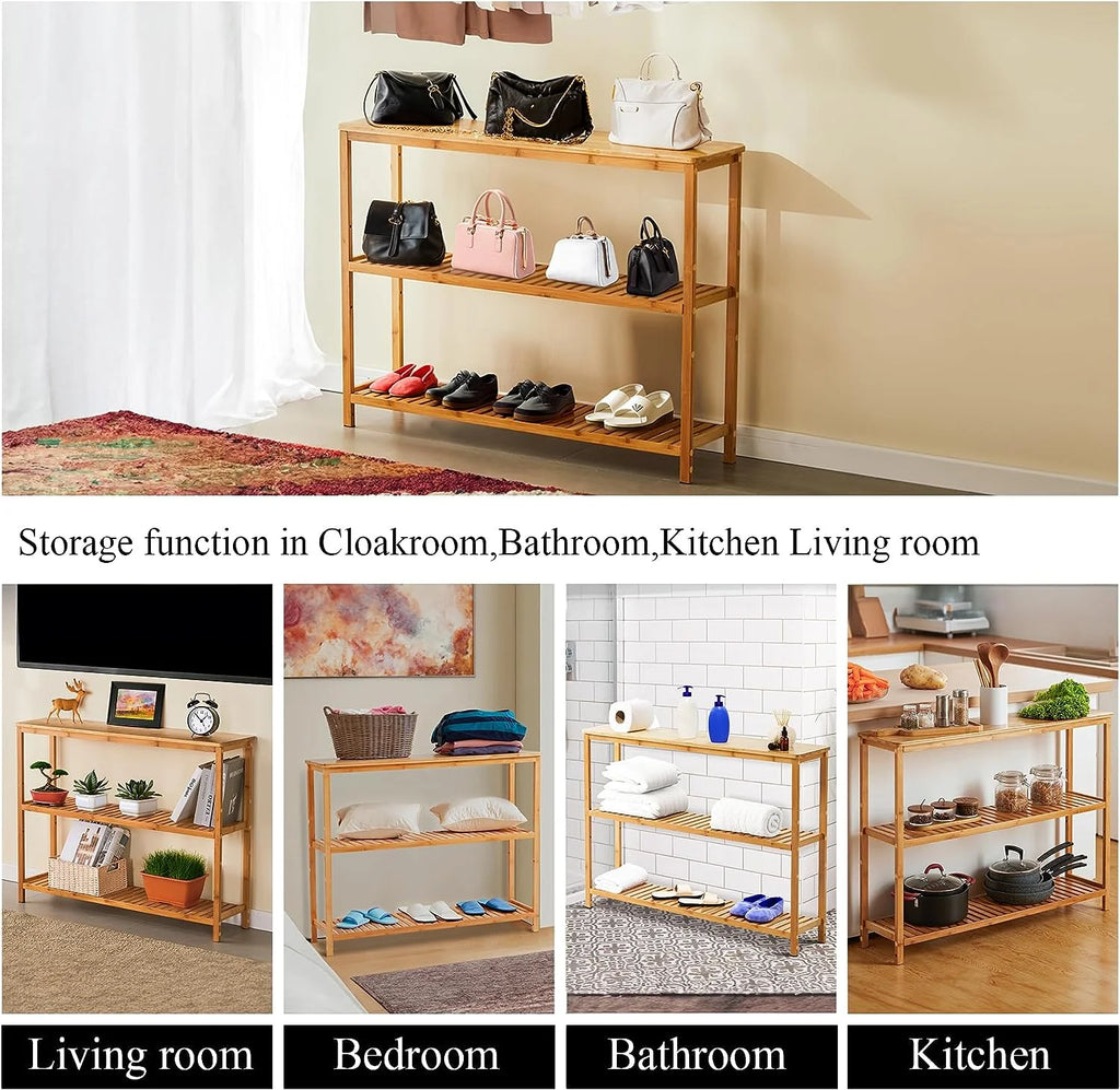 3 Tier Bamboo Console Table with Shoe Storage C944827