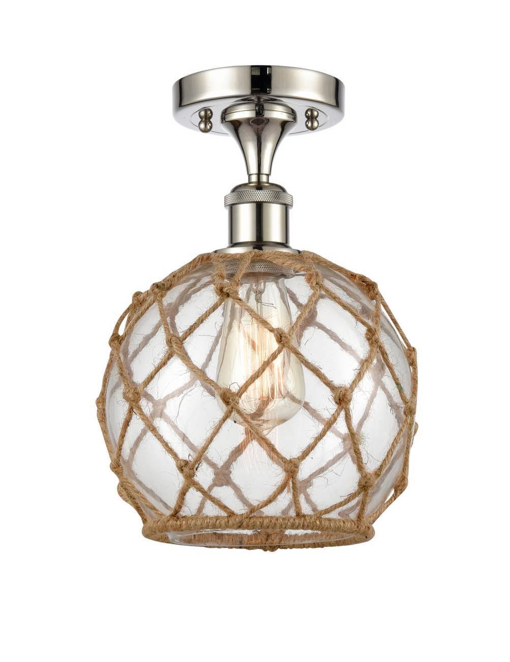 Polished Nickel Farmhouse Rope Semi-Flush Mount Light Q7680