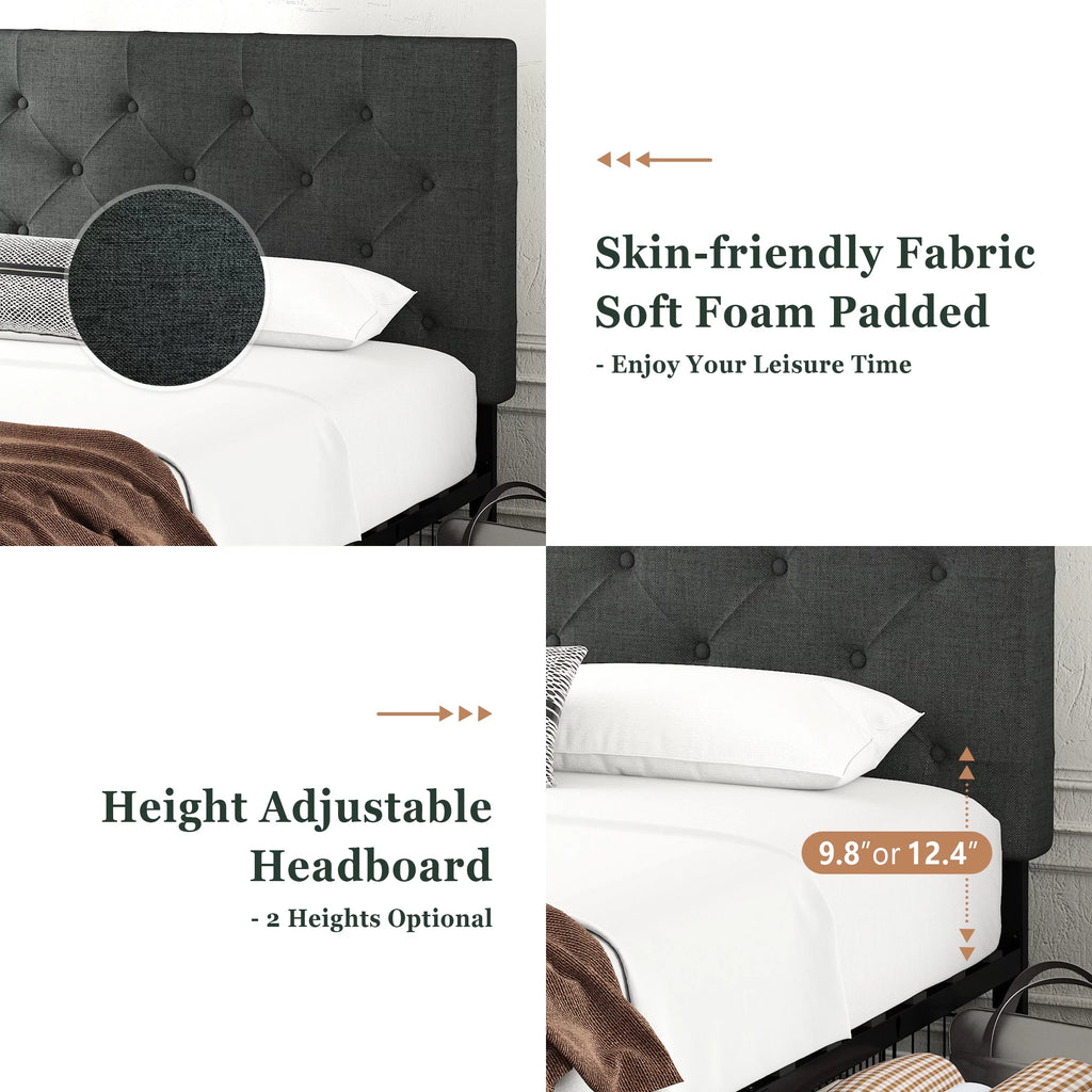 King Size Platform Bed Frame with Headboard and 4 Drawers A4224