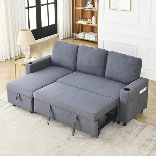 Light Grey Fabric Modular Sectional Sofa with Pullout Bed and Storage Chaise N6941