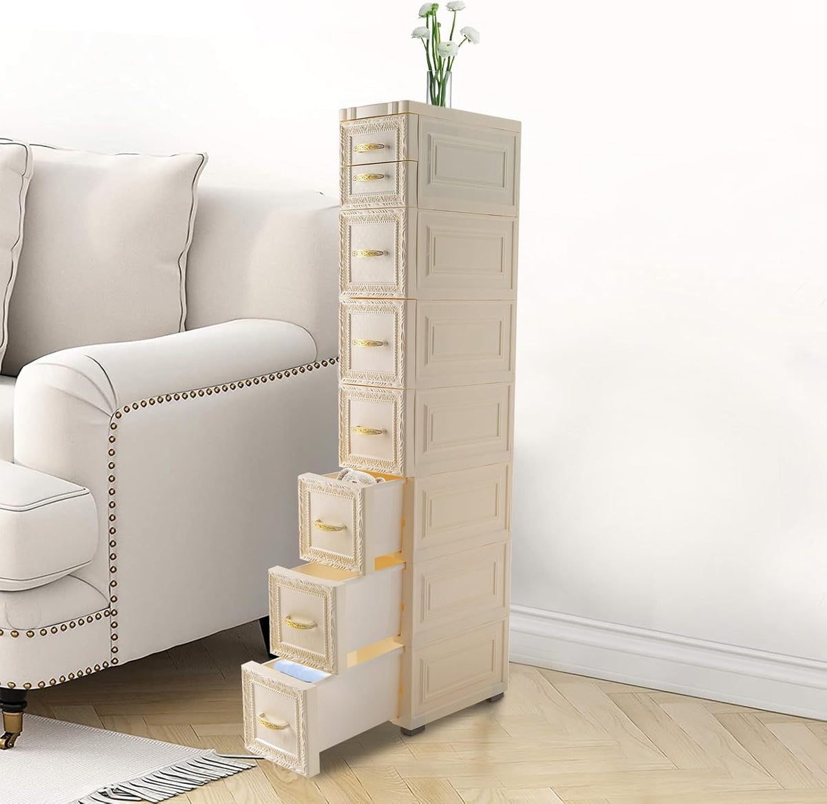 8 Drawer Narrow Storage Cabinet with Pull Handles I301387